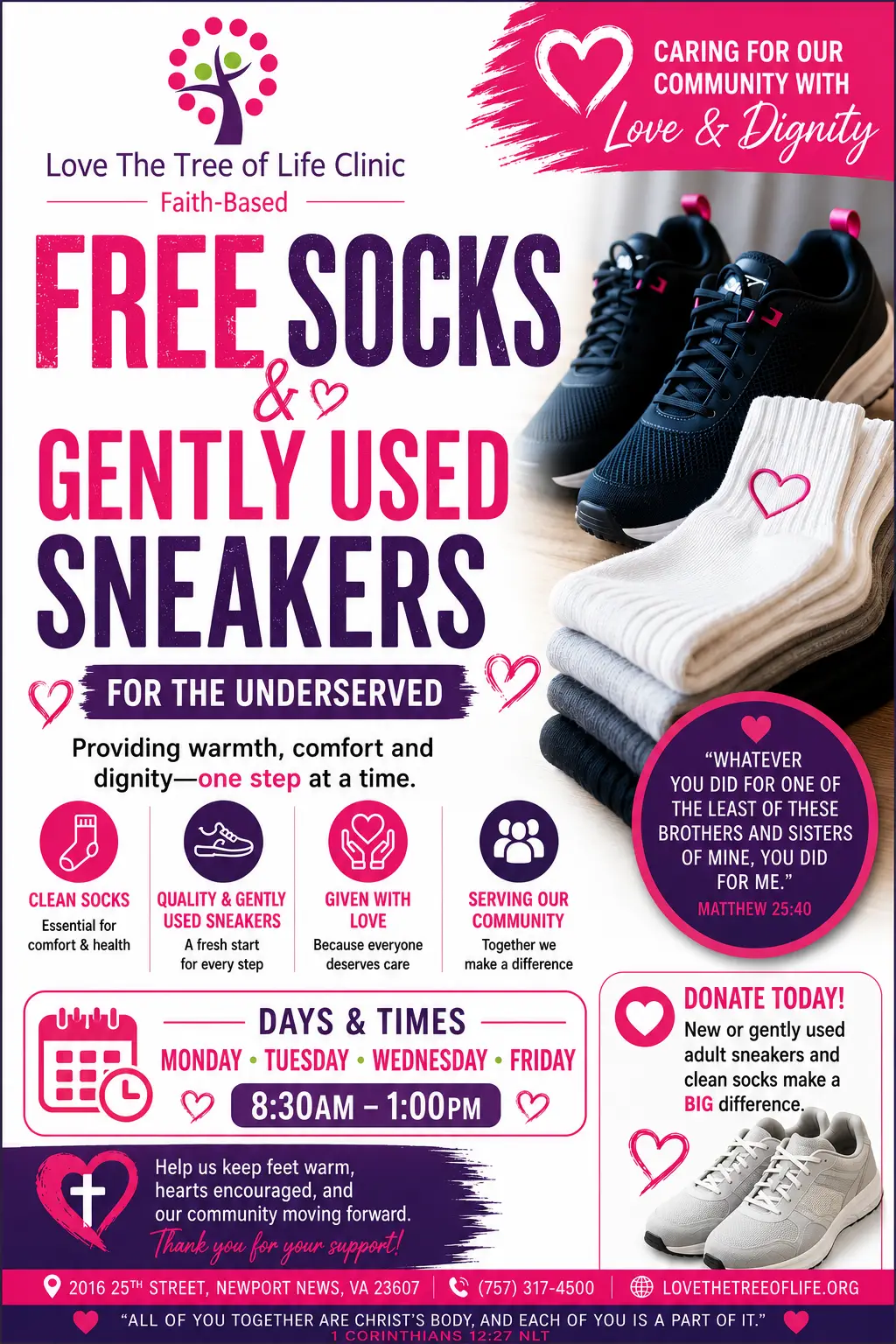 Free socks and gently used sneakers flyer
