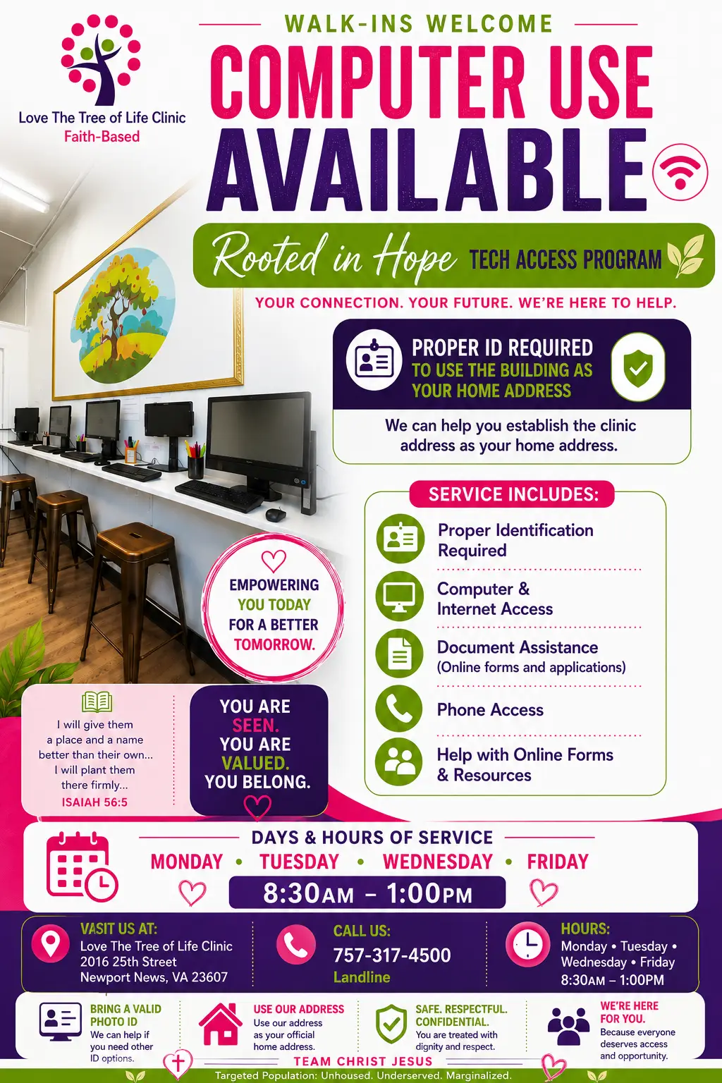 Computer Use Available flyer for the Rooted in Hope tech access program
